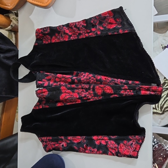 Frederick's of Hollywood Black Red Velvet Corset Eyehook Closure Lace-up Medium - Picture 11 of 11